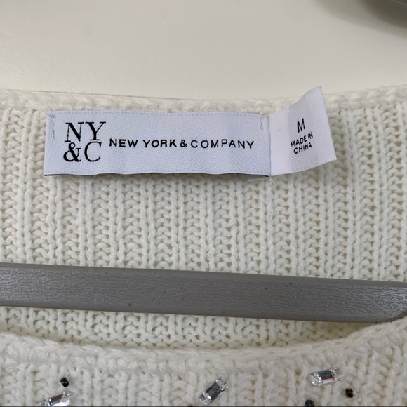 New York & Co. Women’s Long Sleeve Embellished Sweater Cream Silver Size M - Picture 3 of 6